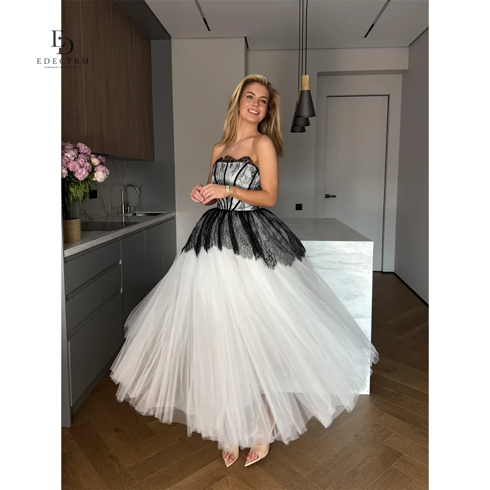 EDECPBM Lace Strapless black Ball Gown Homecoming Dress Elegant Luxury Formal Corset Bodice Lace Customized Robes de Soirée
