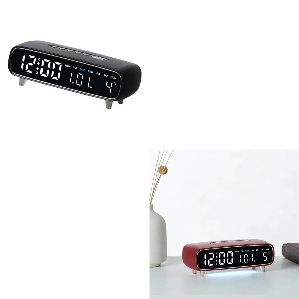 62KD Small Digital Desk Clock with Moon Phase Display and Adjustable Alarm