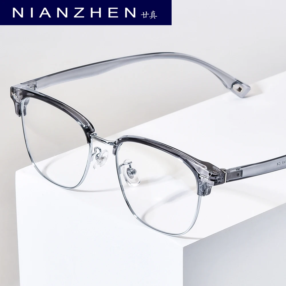 NIANZHEN TR90 Alloy Glasses Frame Men Square Brand Eyeglasses Women Retro Vintage Ultralight-Weight Eyewear Spectacles 16718