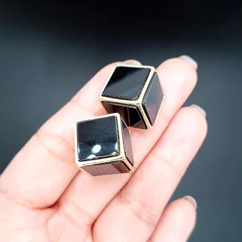 SINLEERY trendy black cube stud earrings for women wedding party jewelry accessories