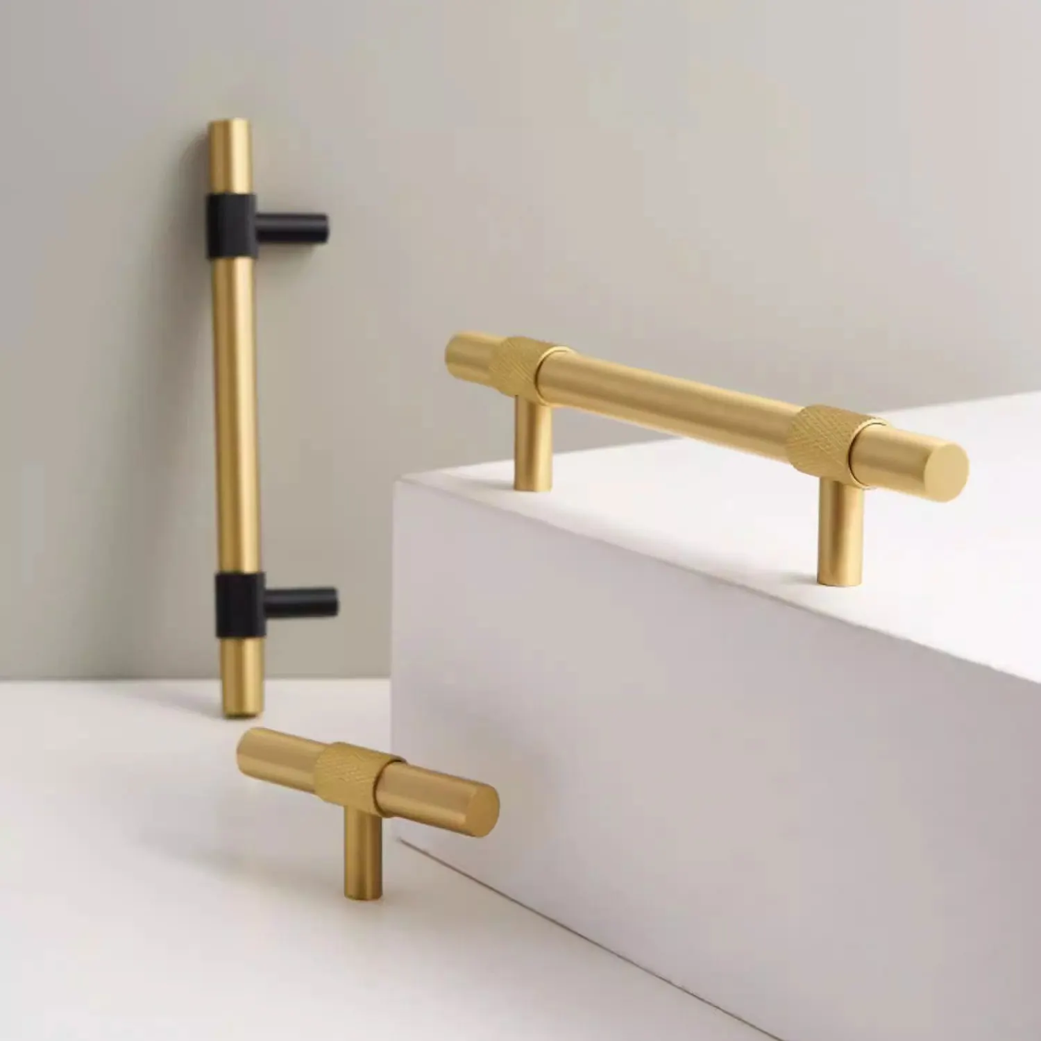 Solid Brass Cabinet Handles T Bar Drawer Knurled Knobs Black Wardrobe Pulls Cupboard Handle Modern Copper Furniture Hardware