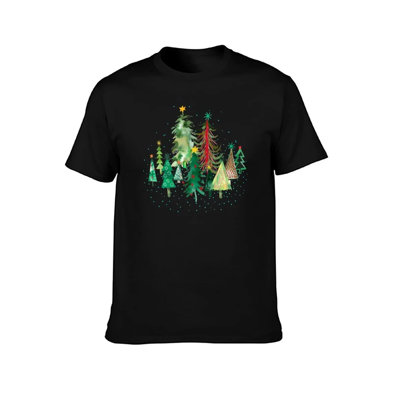 Pines and spruces forest - Christmas trees decorations pattern- Red green T-Shirt Lightweight Sport Basic T-Shirt