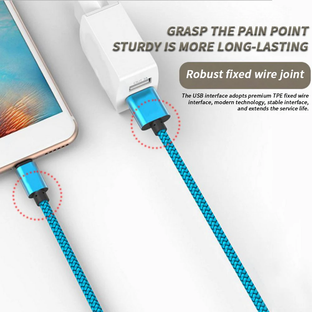 Cable USB tipo C 2A de aleación de aluminio, Cable de datos de carga rápida, trenzado de nailon, Compatible con teléfonos Ios y Android, tabletas