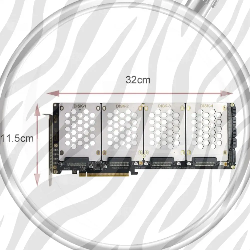 4-Port U2 NVME 2.5Inch SATA SSD Adapter Card Motherboard Support PCIe X4x4x4x4 Bifurcation with LED Indicator for PC