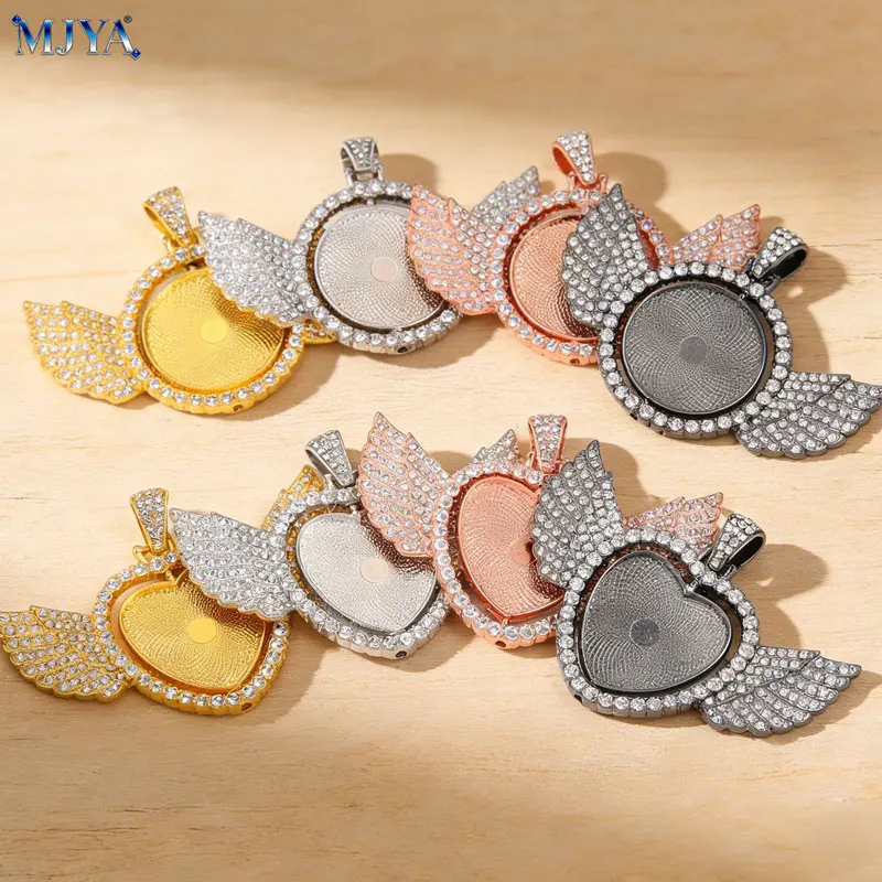 

MJYA Double Sided Cabochon Base 25mm Wings Pendant Settings Rotatable Bezels Tray For DIY Jewelry Making Necklaces Accessories