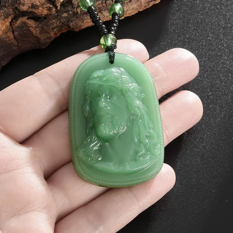 Vintage Christian Obsidian Jesus Statue Pendant Necklace Catholic Prayer Amulet Jewelry Men Women