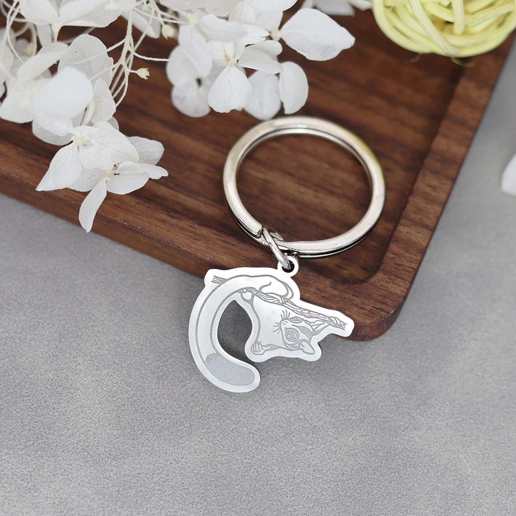 Playful Squirrel Personalized Pendant Keychain ID Phone Tag Custom Name Keyring Men Women Stainless Steel Jewelry Keepsakes Gift