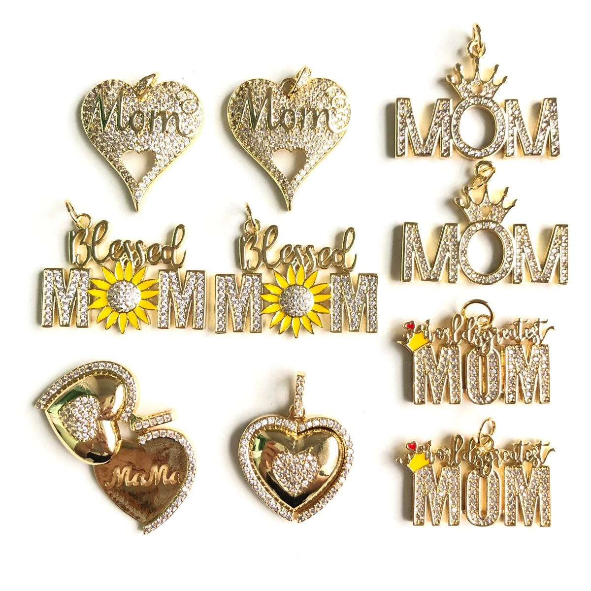 10pcs Mix Charms Bundles Blessed Mom World's greatest Mom 3D Heart Crown Mom Double Heart Pendants for Women Bracelets Necklaces