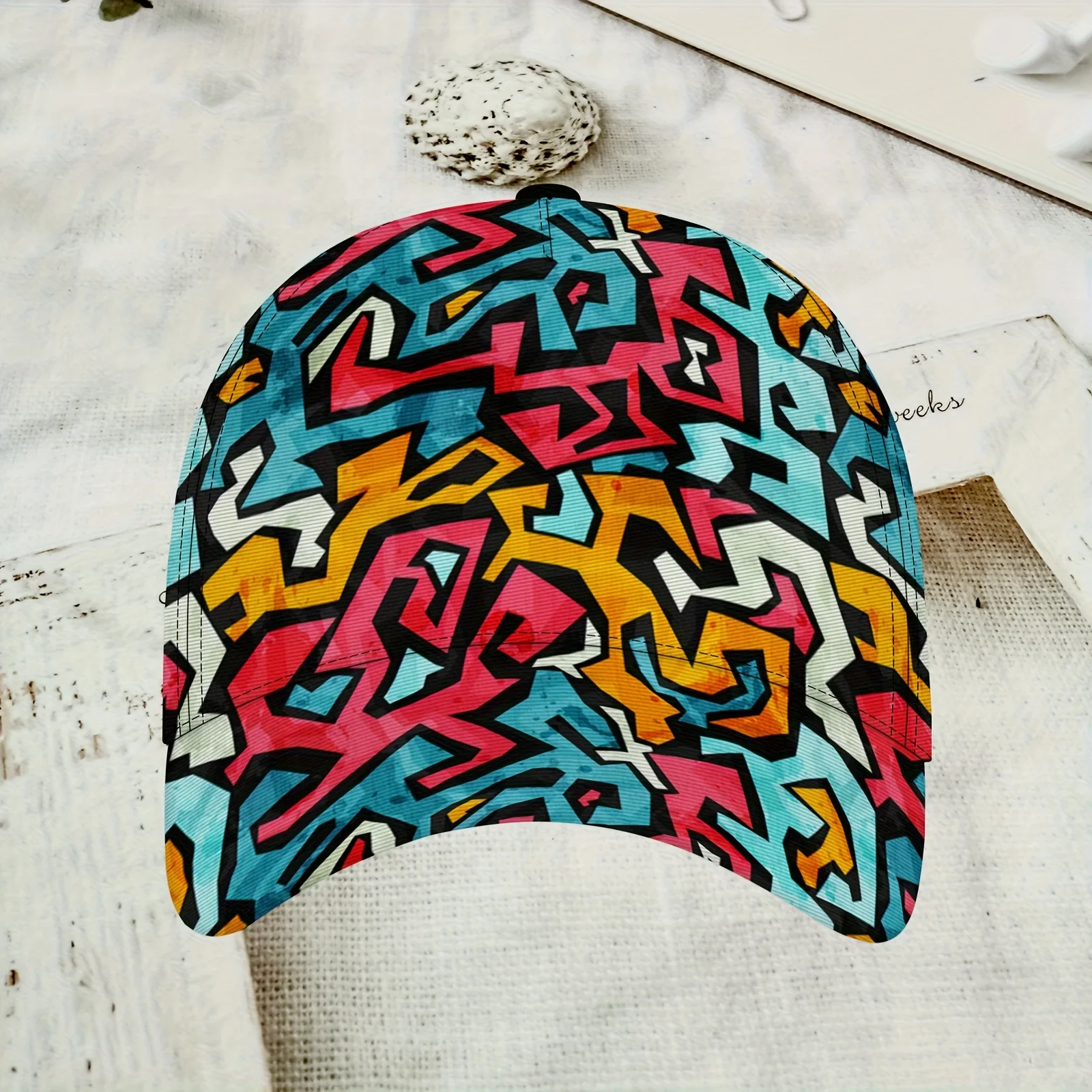 Colorful Geometric Graffiti Print Baseball Cap Abstract Tribal Pattern Adjustable Dad Hat Breathable Sun Hat Streetwear