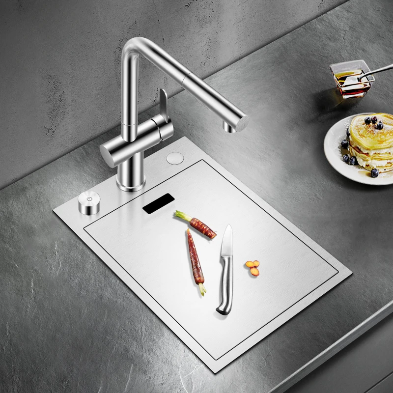 

Stainless steel invisible sink, single slot, small mini with cover plate, coffee shop, tea room, wash basin set menu