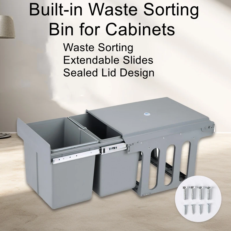 

Kitchen Hidden Storage 400 Series Cabinet with 15L x 2 Pull-Out Sorting Trash Bins (Dual or Triple Bin Plastic)