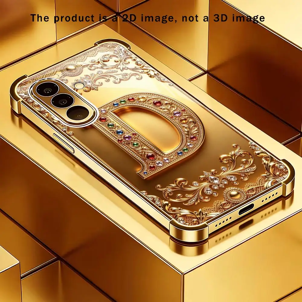 Pattern letter D electroplated glass phone case suitable for Samsung Galaxy S26 S25 S24 S22 S21 S20 FE/Ultra/Plus anti drop