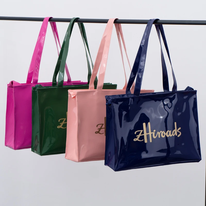 Sacola de compras em PVC para mulheres, couro espelhado, bolsa Lides, moda