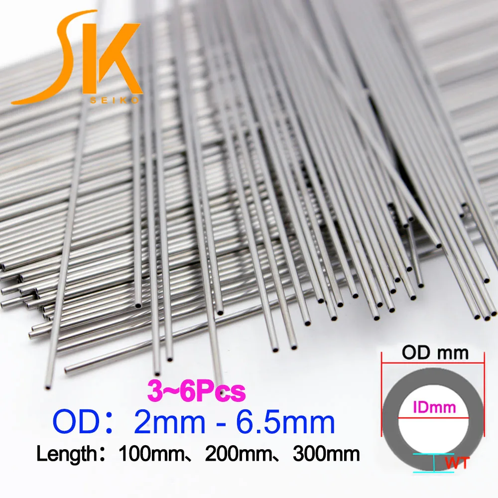 3~6pc 304 stainless steel tube round capillary 100mm 200mm 250mm long seamless straight tube 2x1mm/3x2mm/4x3mm/5x4mm/5x3mm/6x4mm