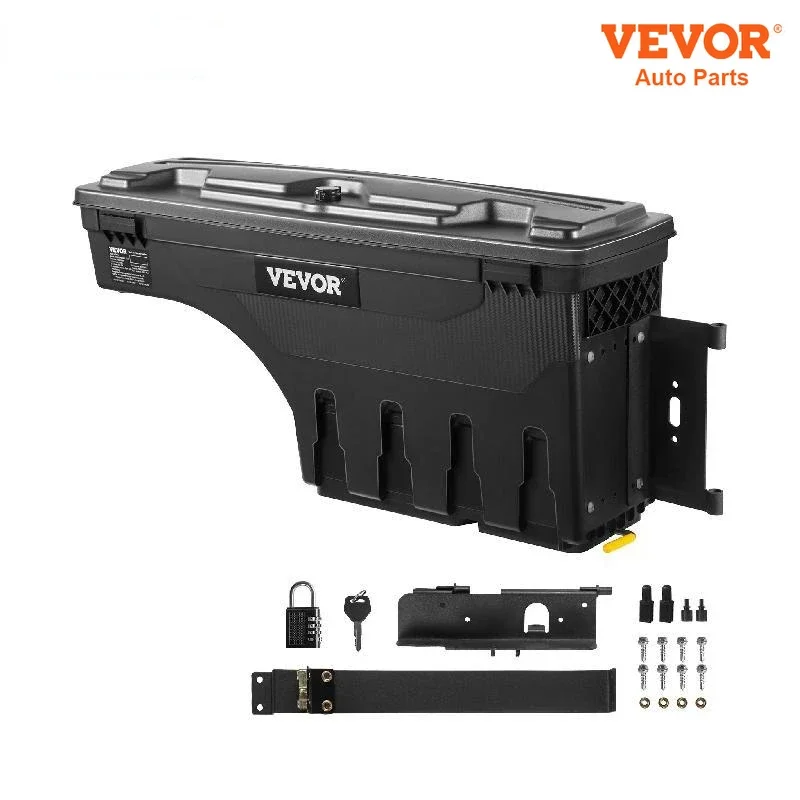 VEVOR Truck Bed Storage Box Passenge /Driver Side Lockable Lid Waterproof ABS Wheel Well with  Padlock Tool Box for Oil Trucks