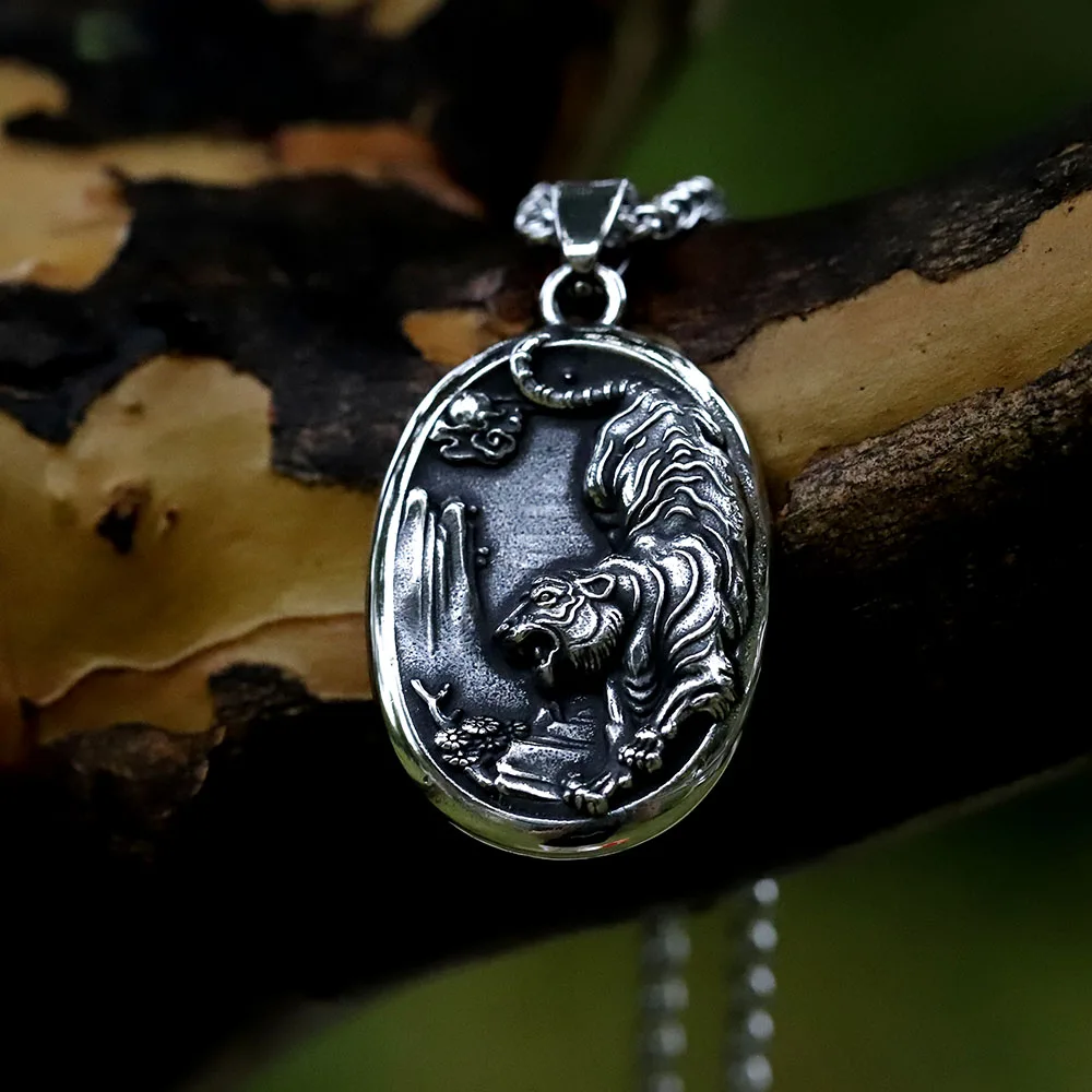 2022 Wholesale Stainless Steel Punk good detail Animal Jewelry tiger Pendant necklace For Man gift free shipping