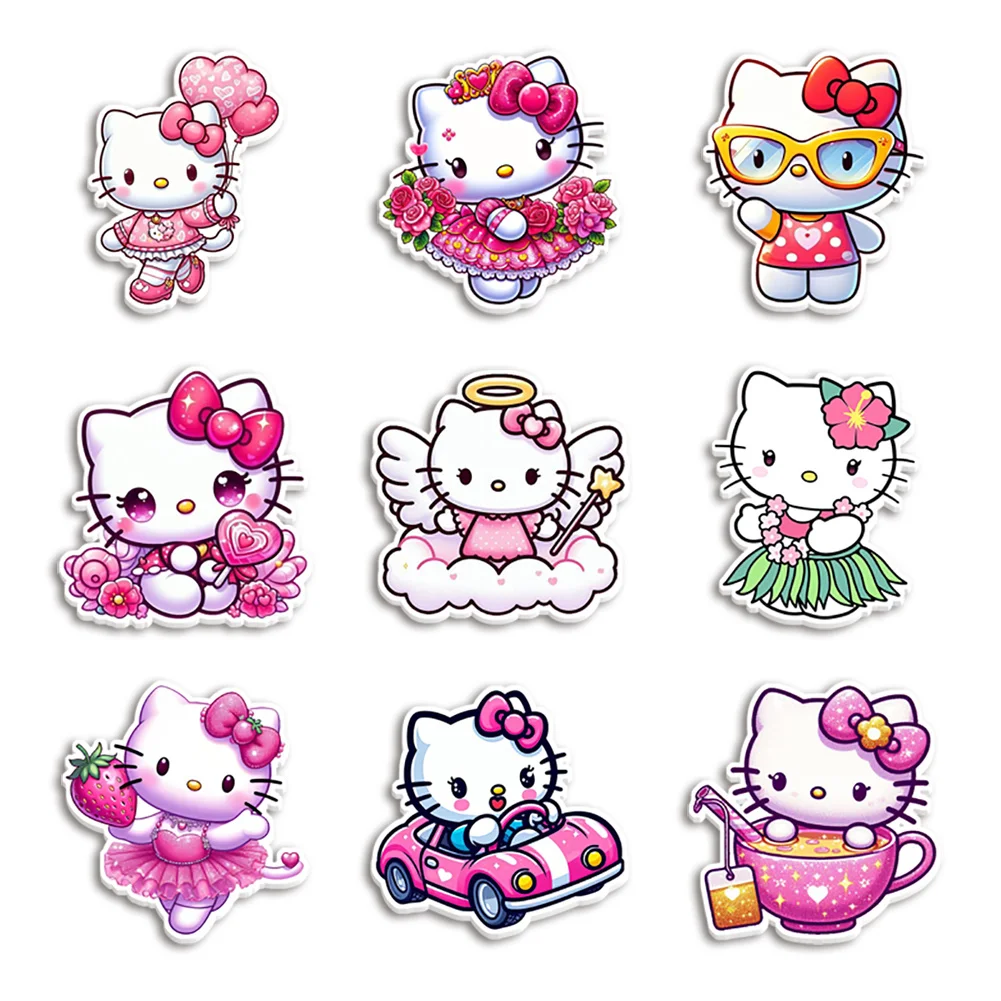 Hello Cat 10pcs/lot San Resin Planar Transparent Glitter Acrylic Flatback for Charms DIY Bow Craft Supplies Phone Case Decor