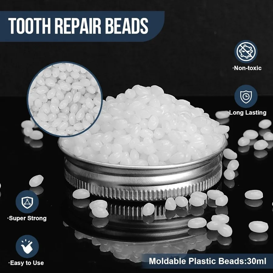 30ml Tooth Repair Kit Moldable Tooth Replacements Kit Moldable Plastic Thermoplastic Beads Reusable Thermal Beads for Crafts DI