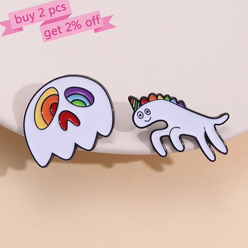 Rainbow Horse Enamel Pins Custom Skull Skeleton Brooches Lapel Badges Unique LGBT Animal Jewelry Gift for Lover Friends