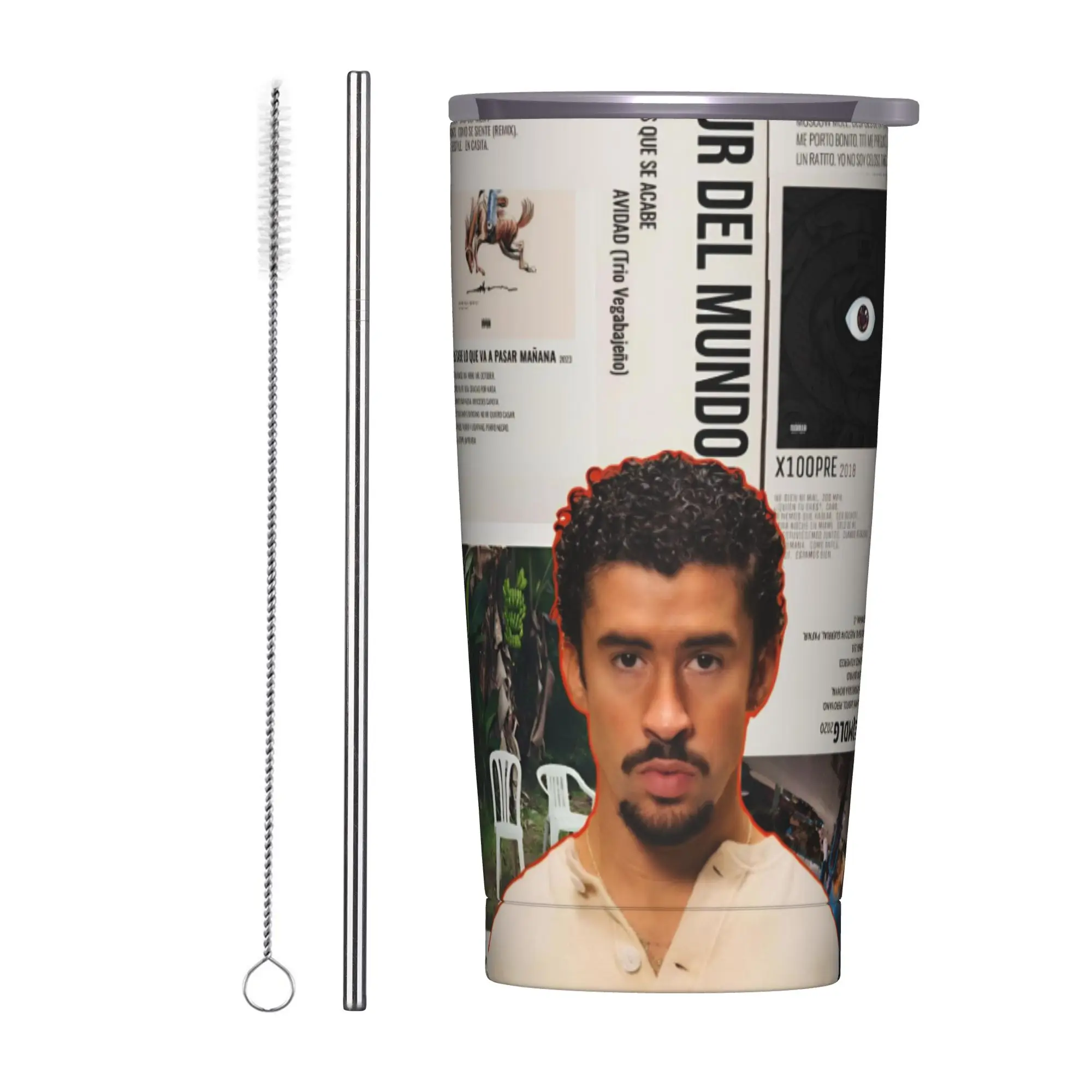 Bad Bunny DTMF Tour 2026 Insulated Tumbler with Lid  Vacuum Thermal Mug Double Wall Car Bottle Cups 20oz