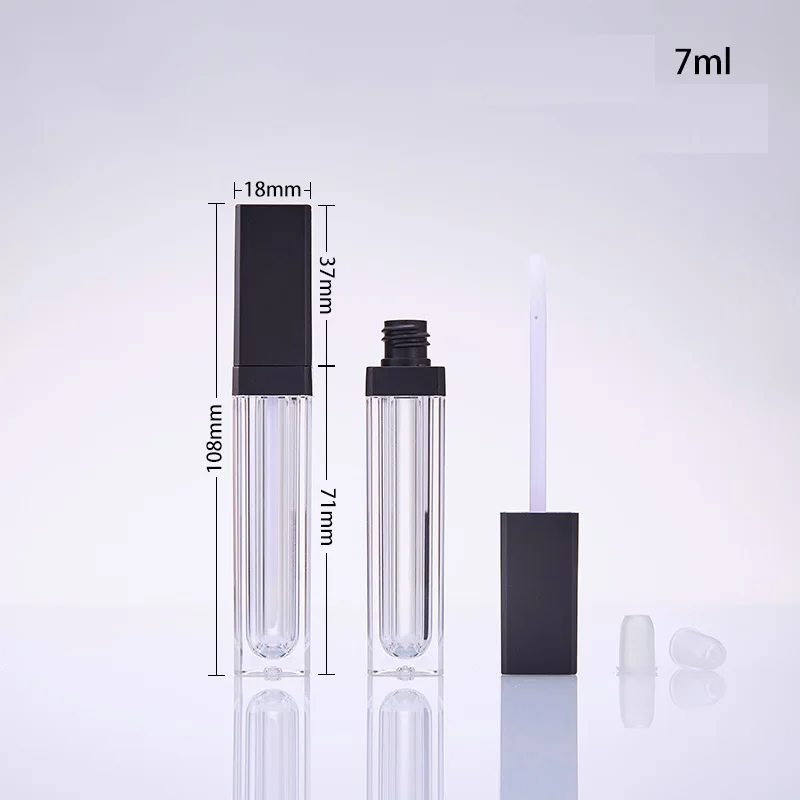 10/25/50 Uds contenedores de brillo de labios 7ml Forsted cuadrado negro blanco lápiz labial líquido tubo de brillo de labios cosmético lápiz labial líquido vacío