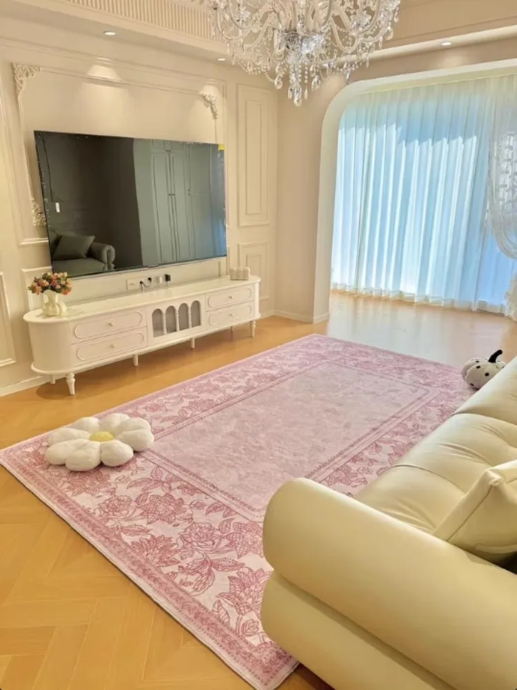 VIKAMA Pink Floral Carpet Moisture and Mildew Resistant Living Room Sofa Blanket Bedroom Floor Mats Home Decoration