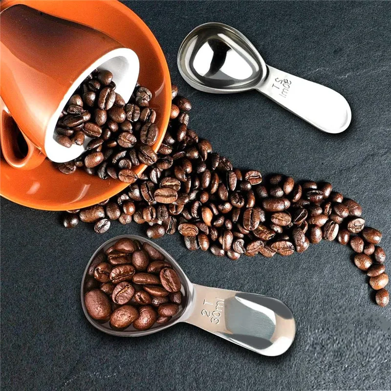 100PCS Stainless Steel Short Handle Exact Coffee  Measuring Spoon Tablespoon for Ground Coffee Tea Sugar Flour Tbsp  (15ml 30ml)