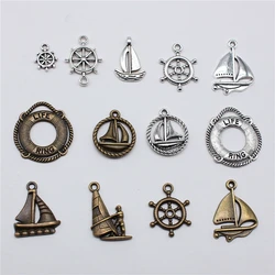 20pcs Life-Ring Ships Wheel Helm Rudder Sailboat Charms Tibetan Bronze Silver Color Pendants Antique DIY Handmade Craft