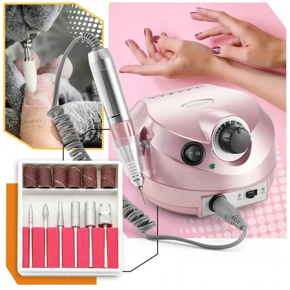 Ponceuse à ongles électrique 65W avec pédale et pièce à main à verrouillage rotatif, machine de manucure haute vitesse pour le retrait de l'acrylique, du gel et de la poudre – Idéale pour les professionnels de salon, les débutants en nail art et le ponçage de précision à domicile
