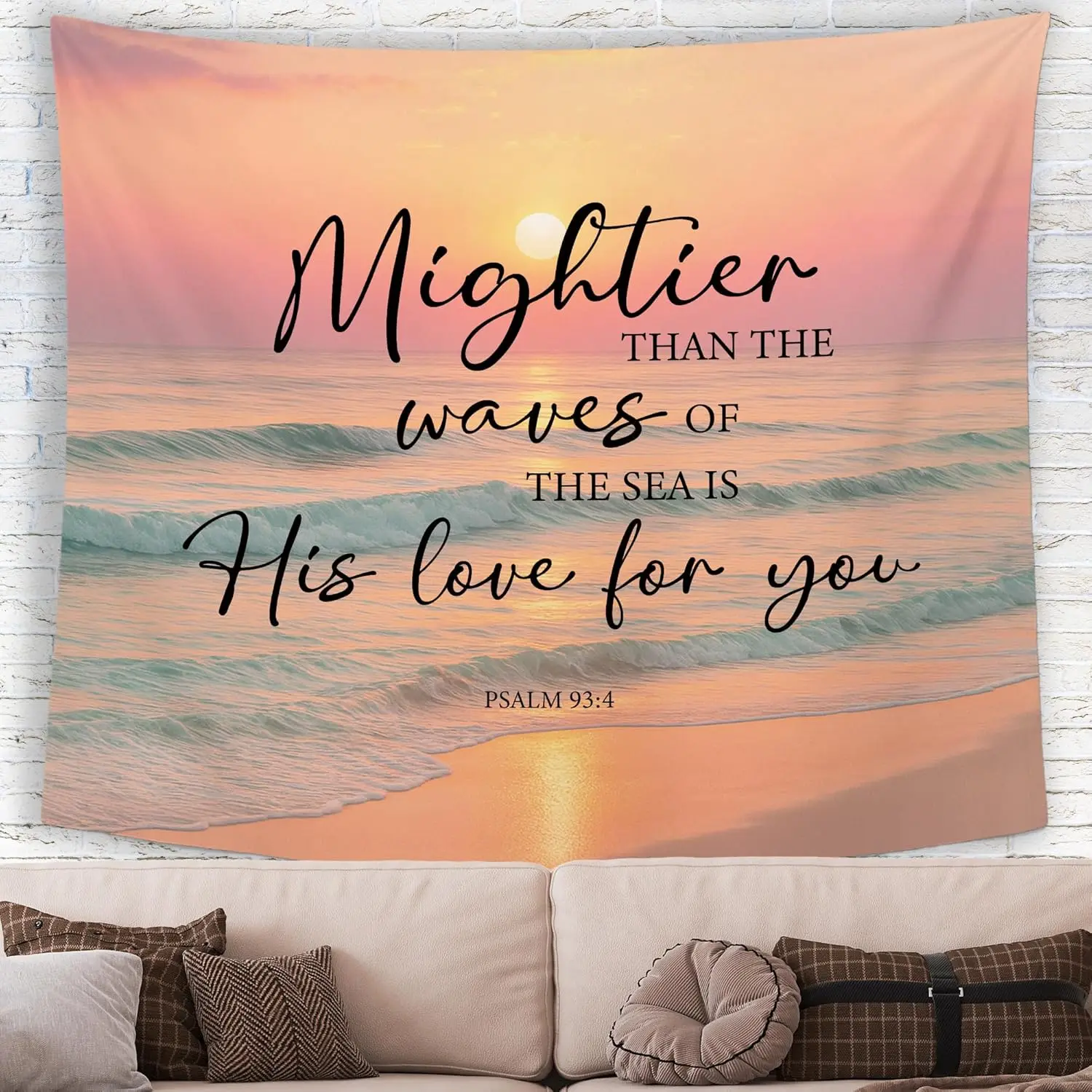 Inspirational Christian Quote Tapestry Wall Hanging Bible Verse Ocean Sunrise Love Home Decor Scripture Polyester Art Poster