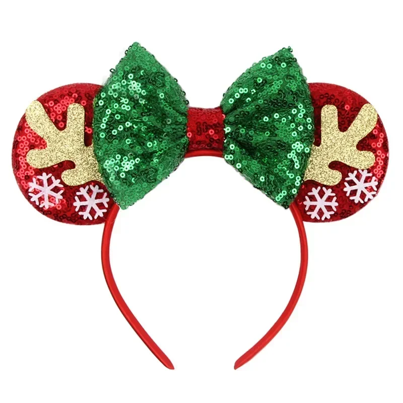 Bandeaux d'oreille de souris rouge Disney pour femmes, arc de démontrent de neige, bandeaux de sauna de Noël pour adultes, renne, vacances, accessoires pour cheveux