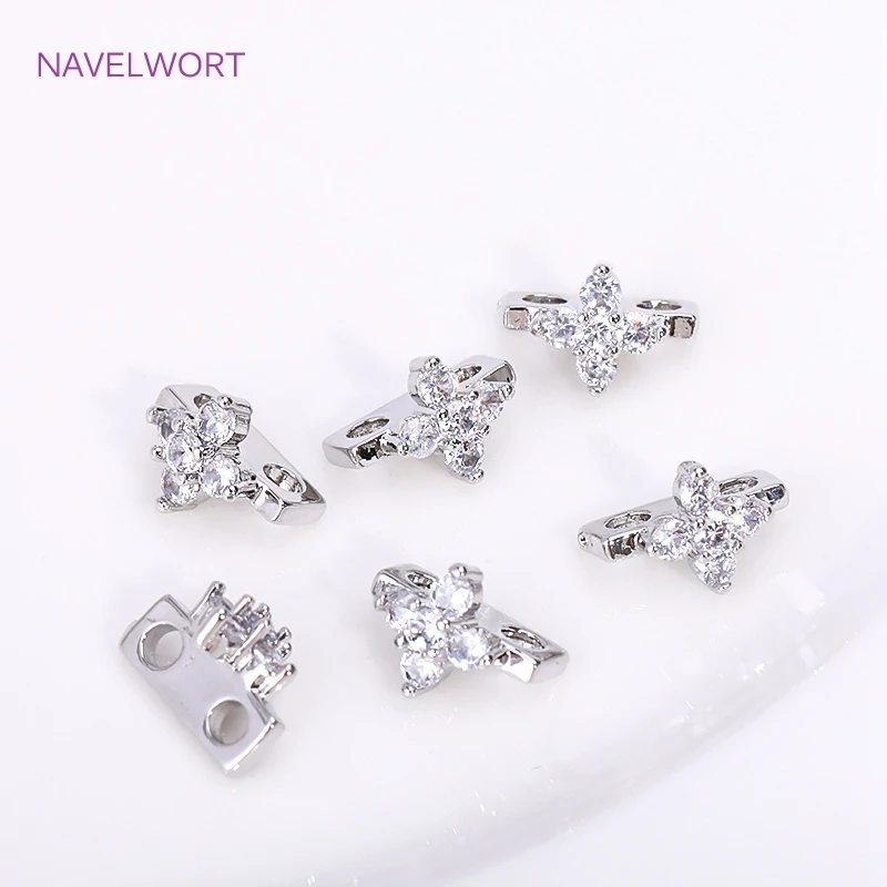 18K Gold Plated Brass Inlaid Zircon Flower Shape Connector 2/3 Hole Spacer Separators Accessories For Necklace Making Supplies