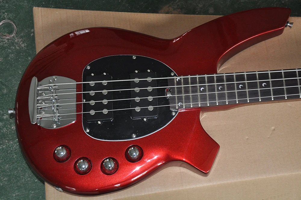 4 Strings Metal Red Electric Bass Guitar with Active Circuit,Rosewood Fretboard, 24 Frets