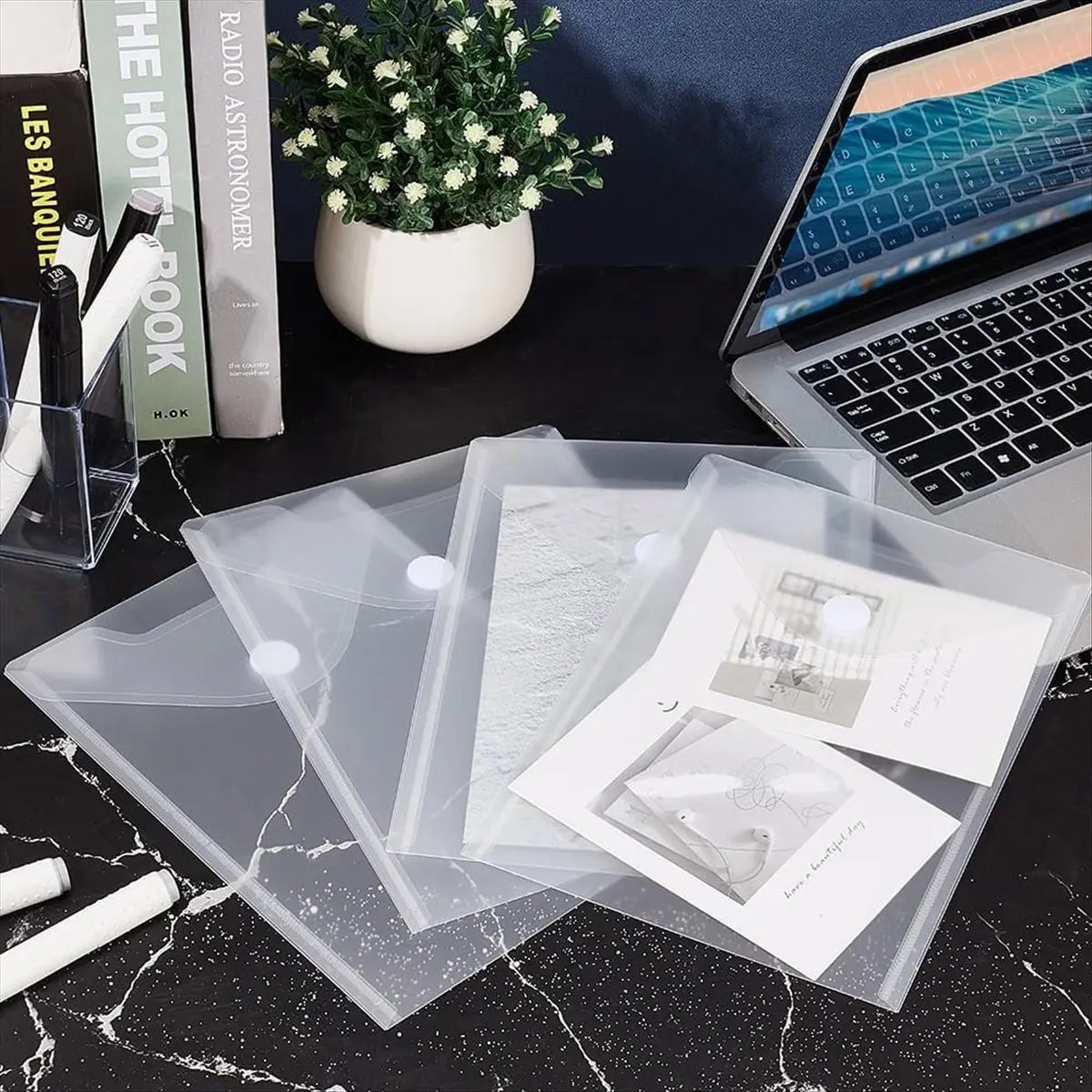 AA14 96 Pack Plastic Envelopes, 7 X 10 File Envelope with Hook & Loop Closure Storage Bags A5 Clear File Folders for School