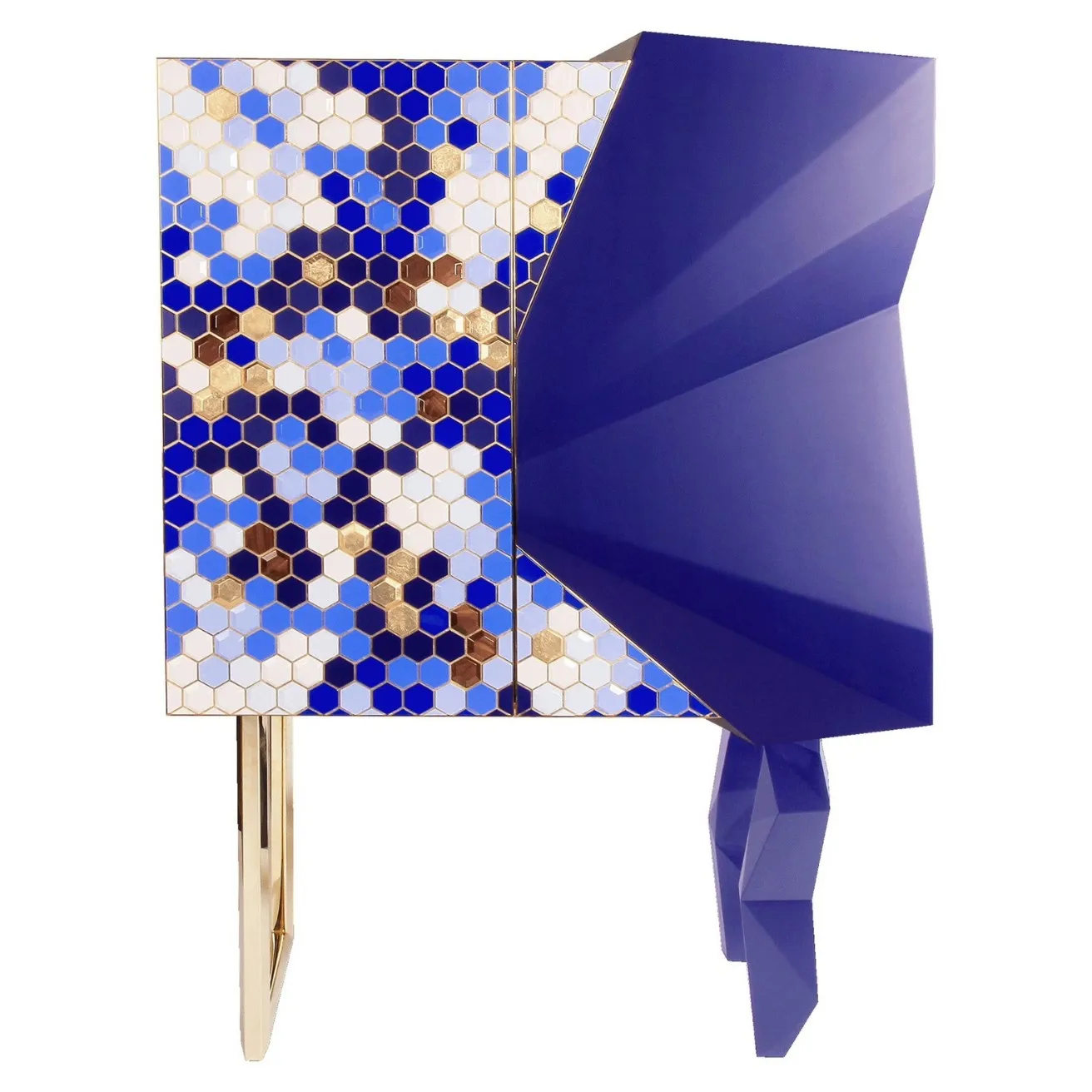 Metal support foot angular burgundy abstract side panel minimalist decorative cabinet