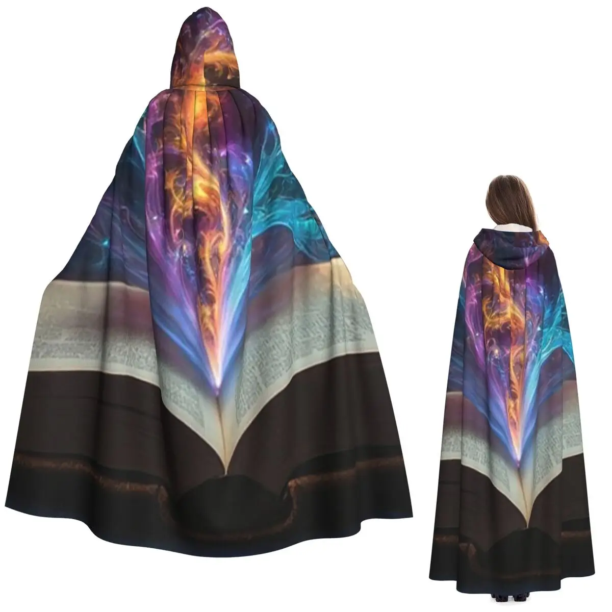 Libro della magia Mantello lungo con cappuccio Strega Costume medievale Mantello cosplay HalloweenVampiro Adulto unisex