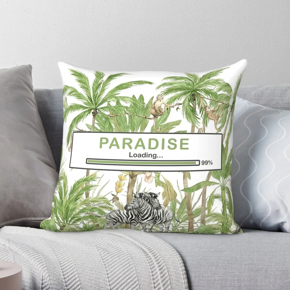 Paradise Loading 99% Square Pillowcase Polyester Linen Velvet Creative Zip Decor Pillow Case Bed Cushion Cover 18