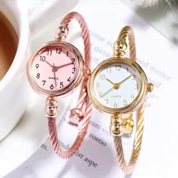 Reloj de pulsera de oro pequeño para mujer, relojes de acero inoxidable, reloj de pulsera de cuarzo Retro para mujer, reloj de vestir, Relógio