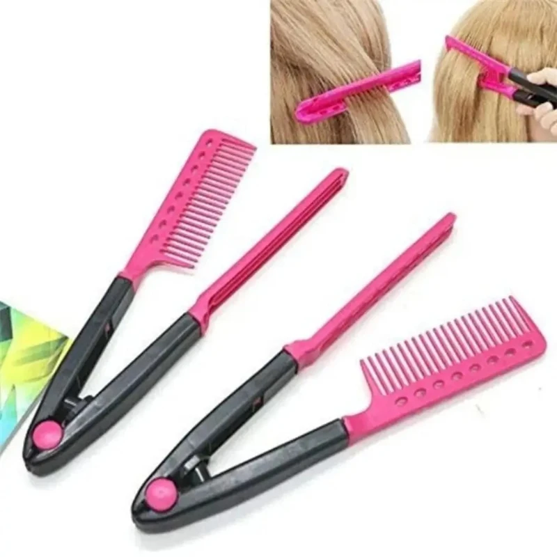Barbeiro tipo v alisador de cabelo pente anti-estático salão de cabeleireiro escova pente dobrável ferramentas de estilo pente de cabelo clipe feminino