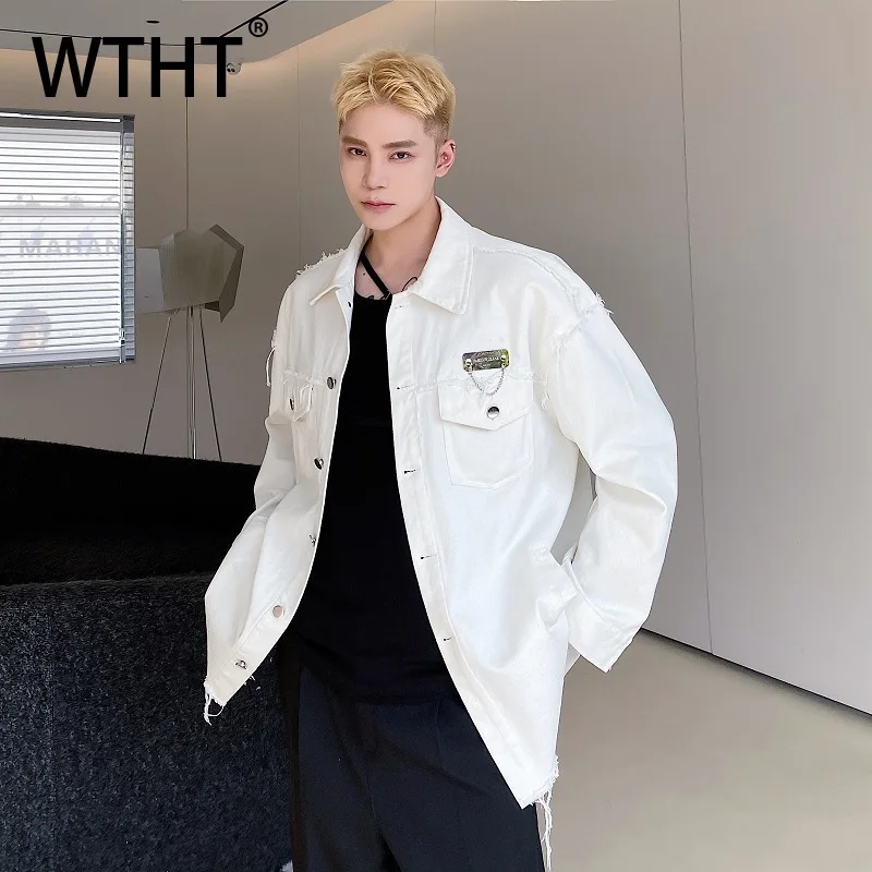 

WTHT модные мужские однотонные пальто Burr Edge Do Old Design, модные осенние однобортные свободные куртки с лацканами 2024, мужские 2A2104