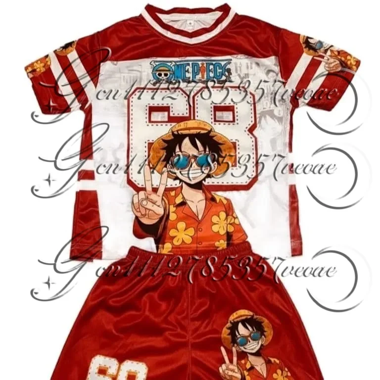 Conjunto Deportivo de Camiseta y Pantalones Cortos de Anime de Bandai, Miembros de la Tripulación de los Piratas del Sombrero de Paja, para Adultos y Niños, de Secado Rápido, Suave, Ligero y Cómodo para el Verano