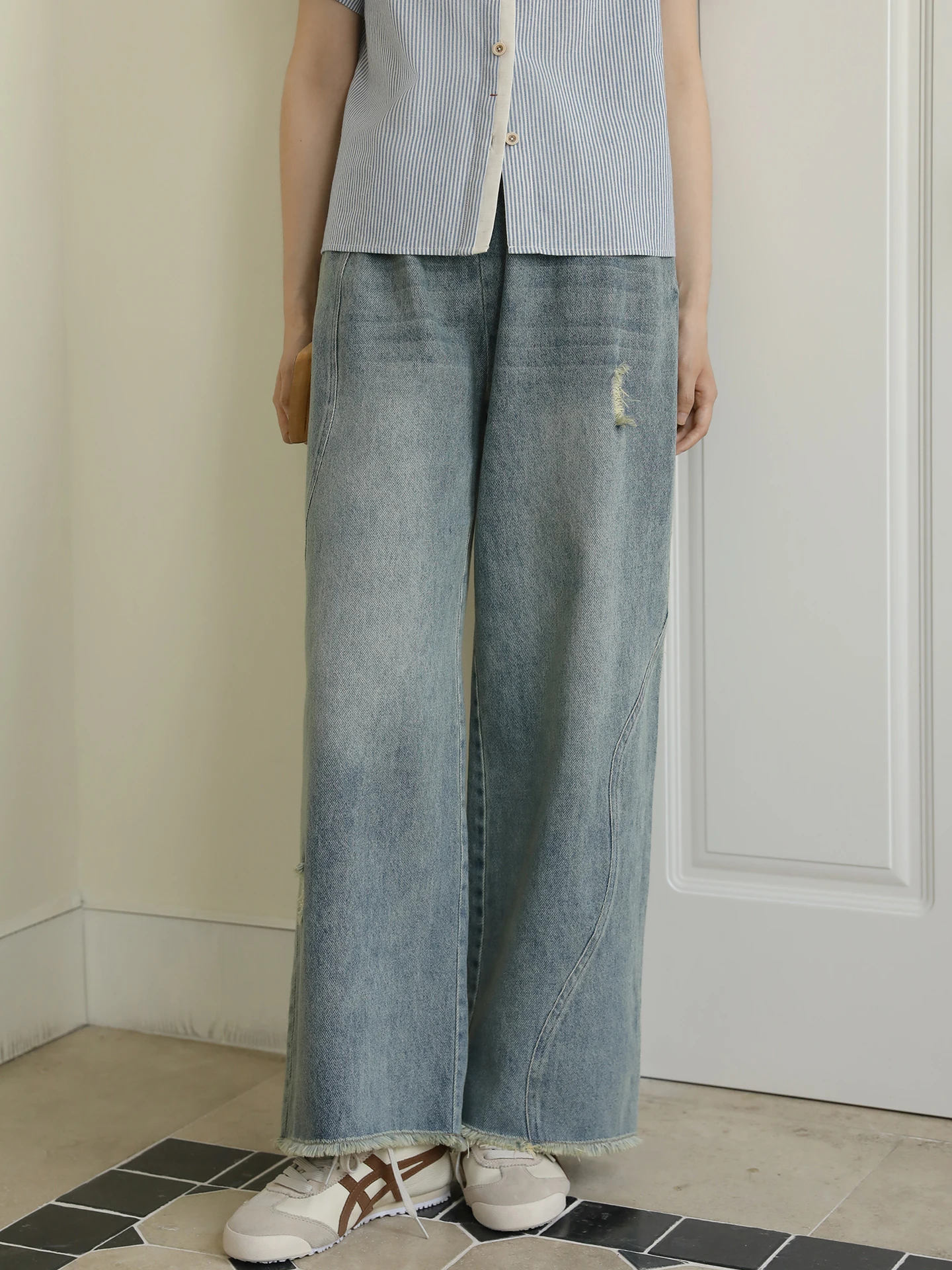 

Джинсы Nesoulum светло-голубые с рваным дизайном и дырками, женские летние винтажные джинсы с высокой талией, облегающие, для повседневной носки, длинные брюки, повседневные, стильные