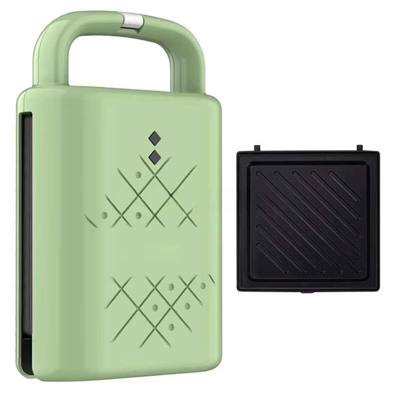 Single-piece portable sandwich maker and meat grill with manual timer for dorm waffle maker