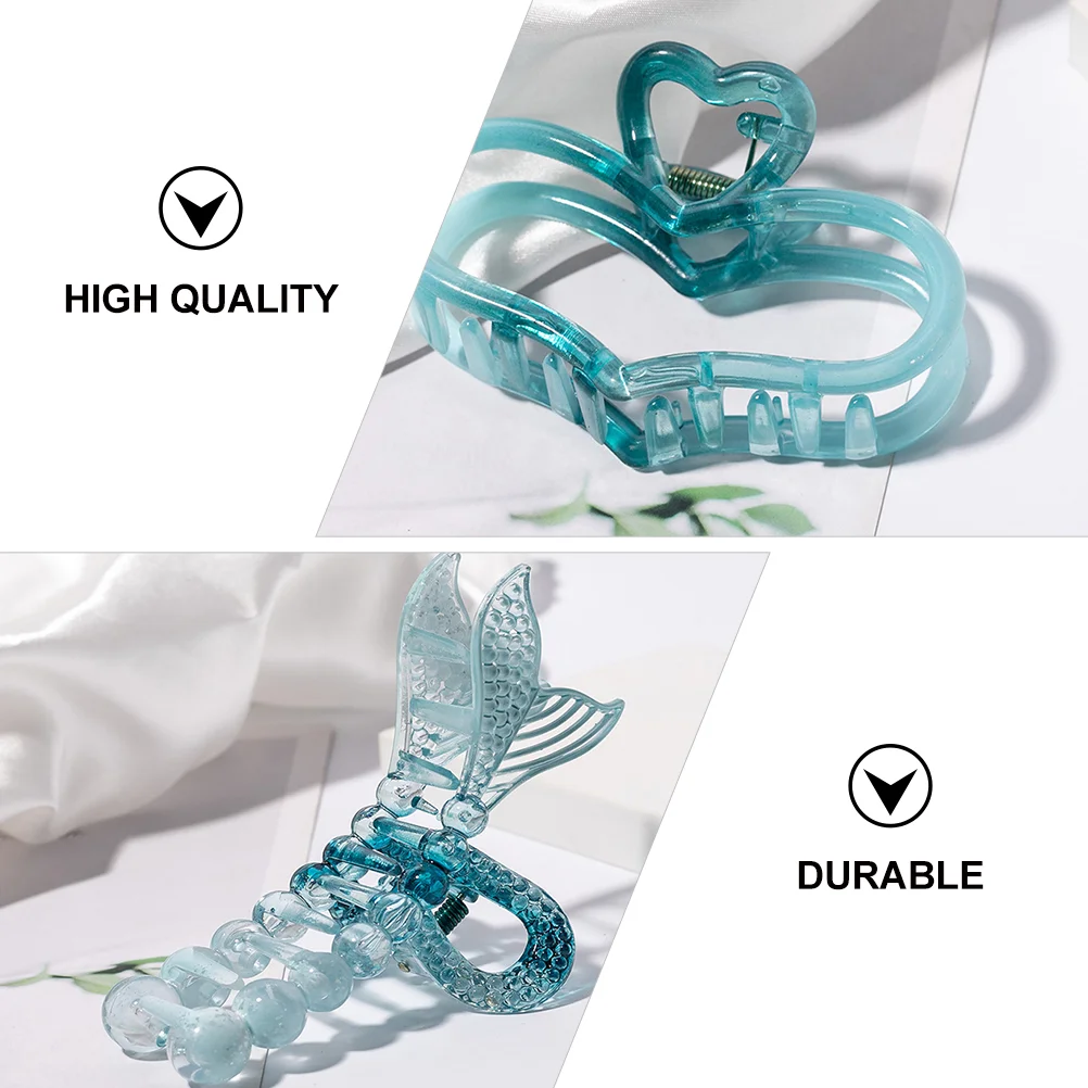 2 Pcs Mermaid Shark Clip Ponytail Gripper Women Hair Clips Hollow Out Anti-slide Clamp Plastic Stylish Barrette Women's Claw