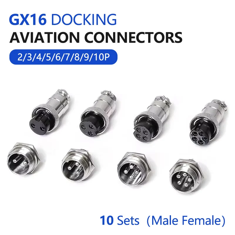 

10 Set GX16 Docking 2 3 4 5 6 7 8 9 10 Pin Male&Female Circular Panel Aviation Connector Butt Joint Plug Socket