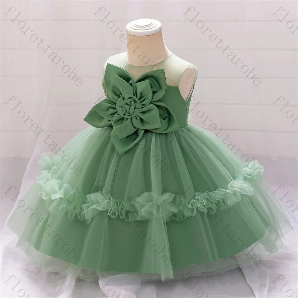 Customized Toddler 1 Year Floral Wedding Birthday Gown Party Dresses for Girl Baby Lace Fluffy Summer Girls Evening Clothes