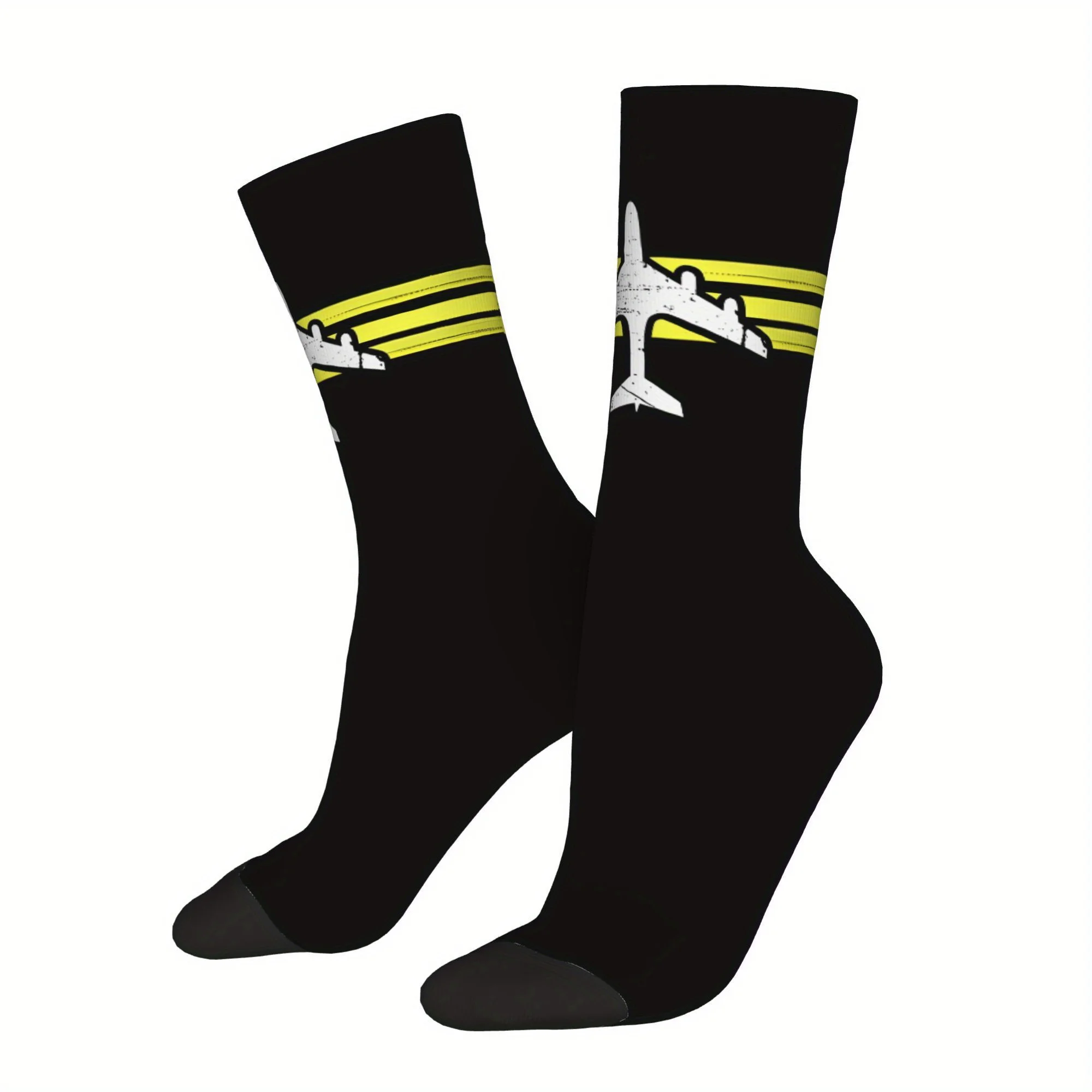 Men's Pilot Themed Novelty Crew Socks Vintage Hip Hop Style with Airplane Stripe Design Compression Fit for Sports Casual Wear