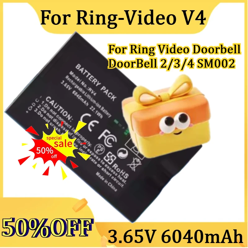 

New 3.65V 6040mAh Li-ion Battery for Ring-Video V4 High Quality Battery for Ring Video Doorbell DoorBell 2/3/4 SM002