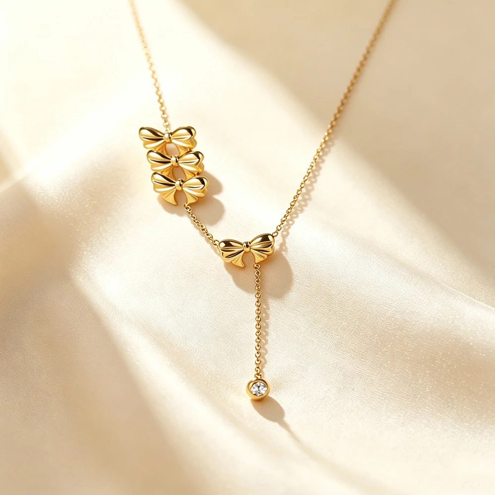 Elegant Bowknot Necklace for Women Stainless Steel Minimalist Choker Multi Bow Y Lariat Necklace Wedding Party Jewelry Gift