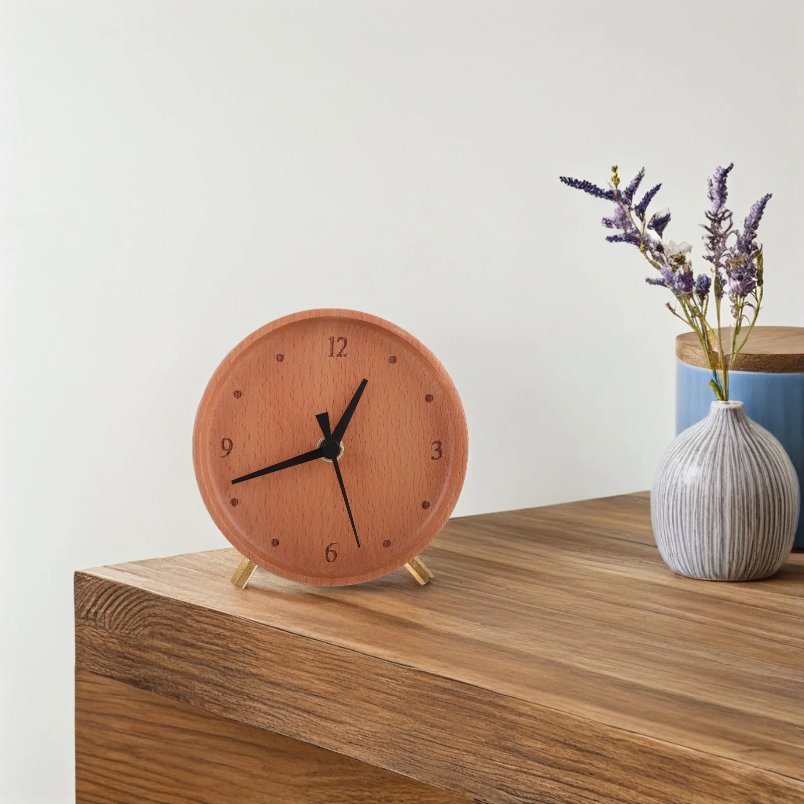 

Solid Wood Silent Desk Clock Large Numbers Minimalist Analog Table Clock for Office Home Bedroom Living Room Decor